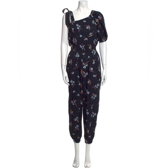 Rebecca Taylor Natalie Jumpsuit Silk One Shoulder Blue Floral Coquette feminine - Picture 2 of 16